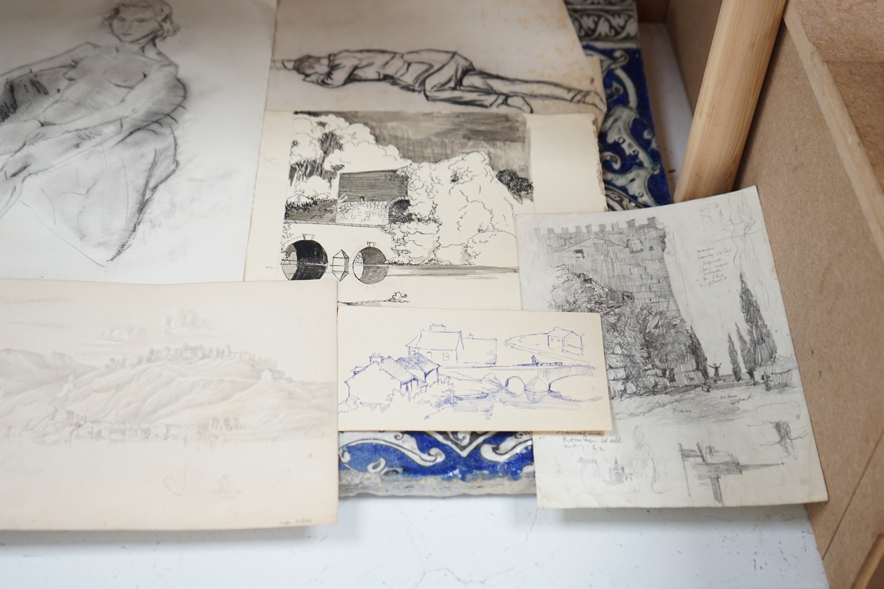 A folio of assorted drawings and watercolours, 18th century and later